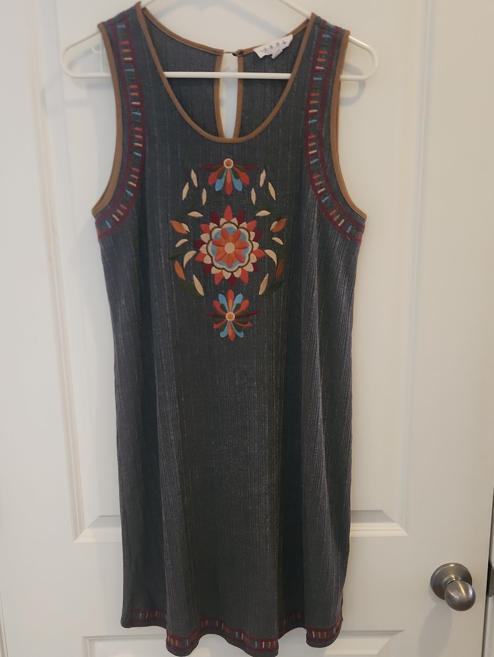 THML Charcoal Midi Dress with Multicolor Embroidered Medallion